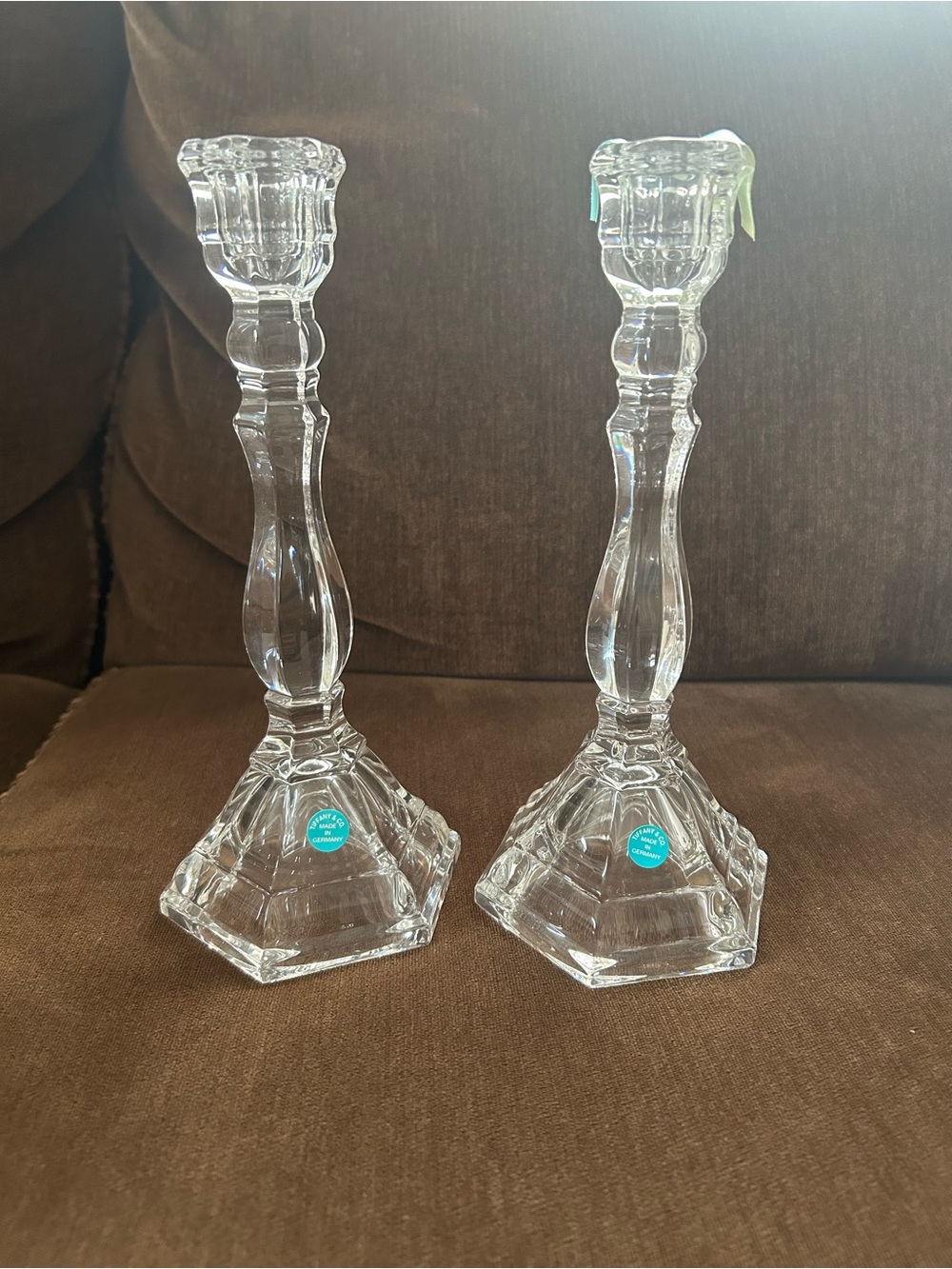 Tiffany Crystal Glass Candlestick Pair - Clear